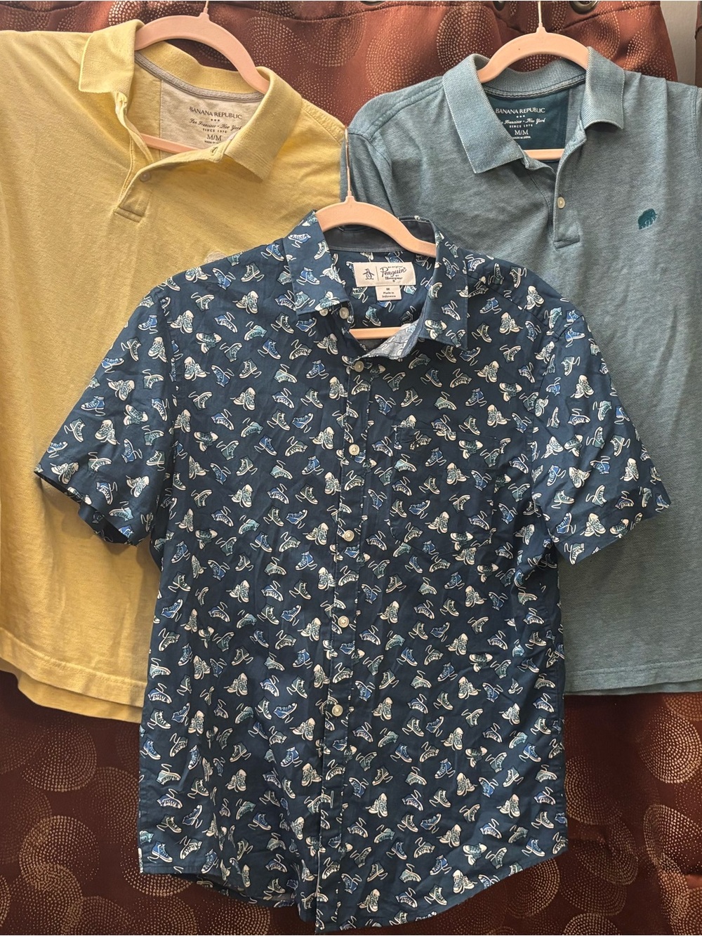 Banana Republic Polos and Blue Printed Short-Sleeve Penguin Button-Down Shirt